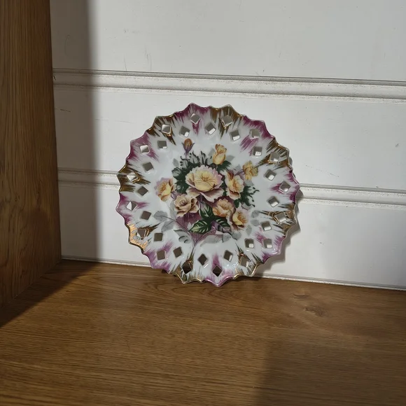 Floral Gold-Trim Porcelain Decorative Plate - Picture 3 of 4